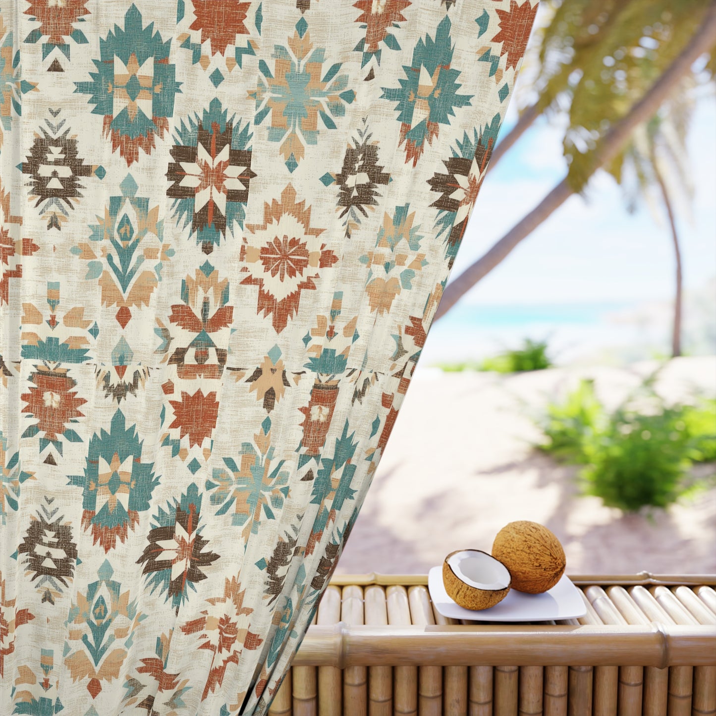 Boho Floral Window Curtains, Ethnic Patterned Curtains for Living Room, Bedroom, Home Décor, Bohemian Home Accessories