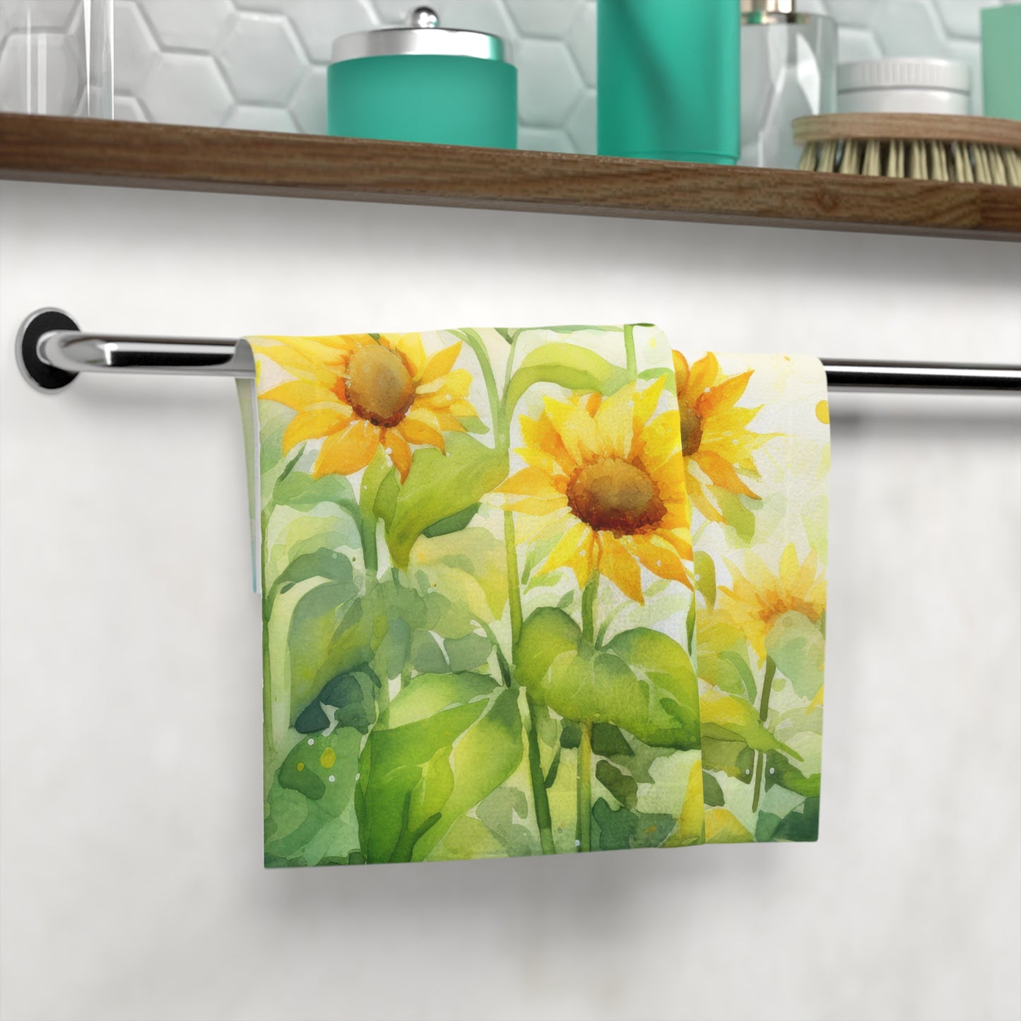 Sunflower Face Towel - Floral Cotton Hand Towel for Bathroom or Kitchen, Bright Gift for Garden Lovers, Spring Decor