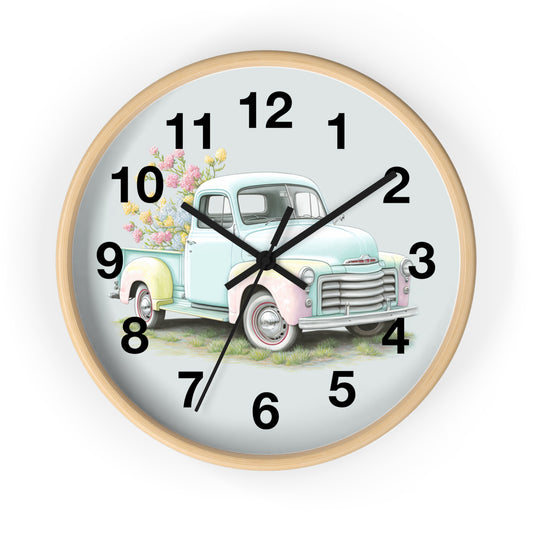 Vintage Truck Wall Clock with Floral Design, Rustic Decor, Home Accent, Gift for Farmhouse Lovers, Spring Decor, Vintage Truck Art