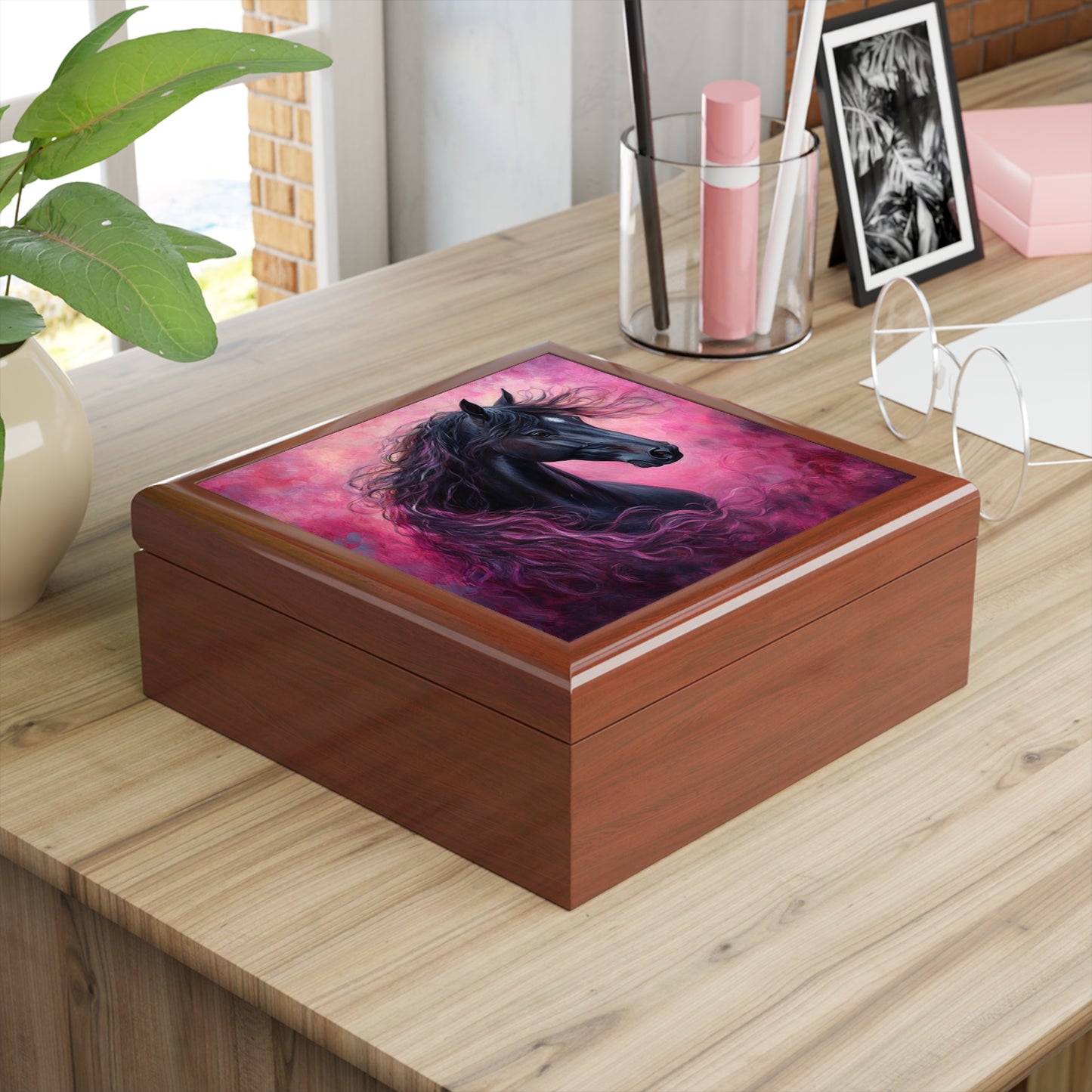 Unique Horse Artwork Jewelry Box, Horse Lover Gift, Elegant Keepsake Organizer, Home Decor with Artistic Design, Birthday Gift