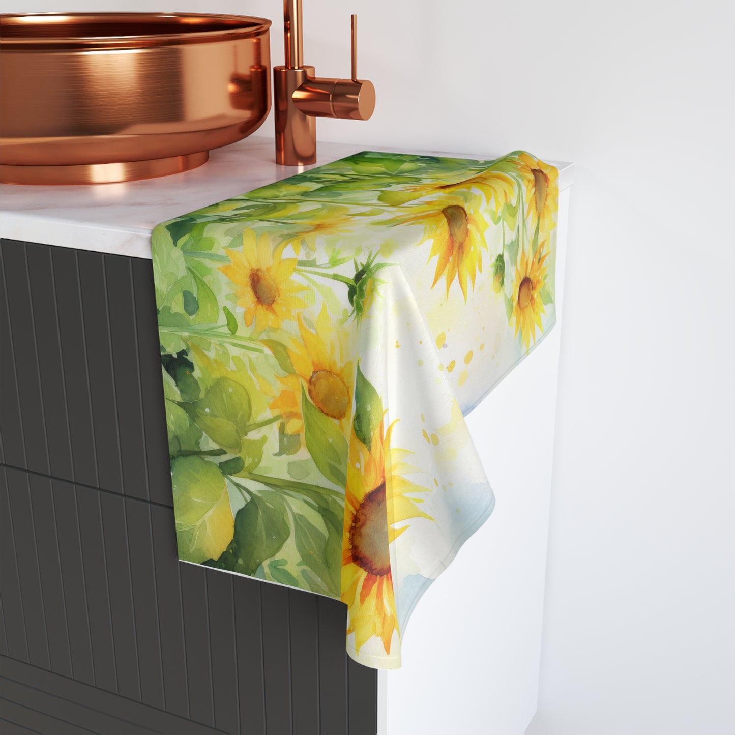 Sunflower Hand Towel | Nature Inspired Kitchen Towel, Gift for Gardeners, Bright and Cheerful Bathroom Decor, Eco-Friendly Towel