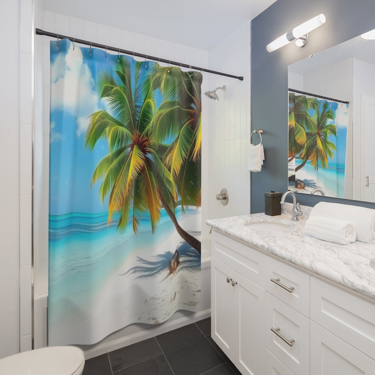 Tropical Paradise Shower Curtain, Beach Decor, Bathroom Accessory, Coastal Vibes, Summer Theme, Home Decor