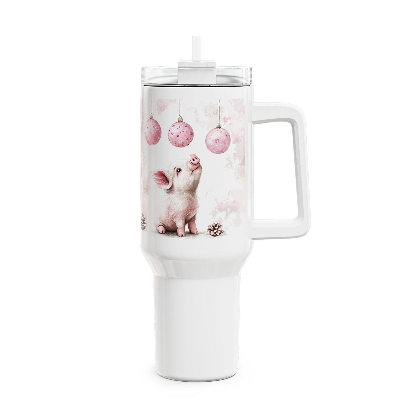 Cute Pig Holiday Tumbler, 40oz Insulated Drinkware for Parties, Christmas, Gift for Animal Lovers, Reusable Travel Cup