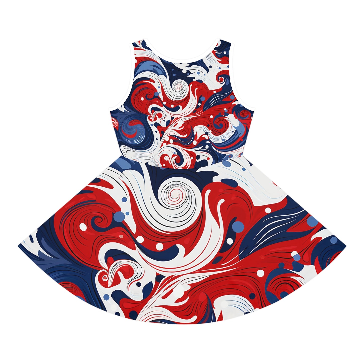 Patriotic Girls' Sundress with Swirl Design for Summer Celebrations