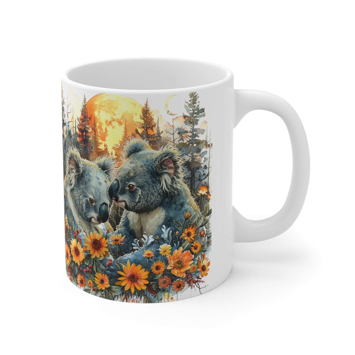 Koala Love Nature Mug, Cute Animal Coffee Cup, Gifts for Nature Lovers, Floral Design Mug, Eco-Friendly Drinkware