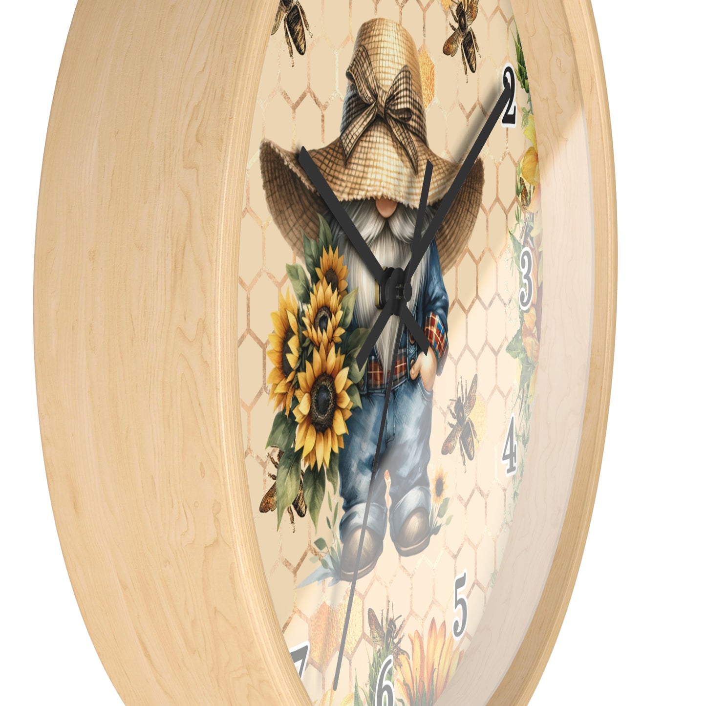 Sunflower Farmer Wall Clock, Rustic Home Decor, Farmhouse Gift, Bee Theme Clock, Country Style Wall Art