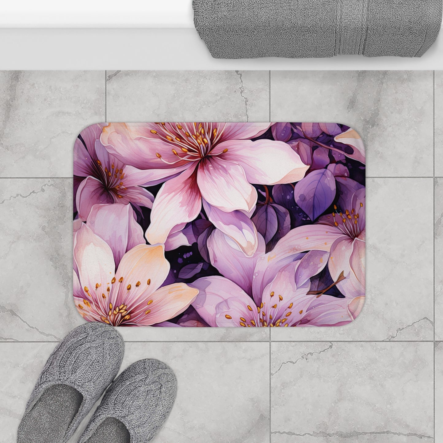 Floral Bath Mat | Luxurious Home Decor, Spring Vibes, Bathroom Accessory, Gift for Her, Mother's Day Decor