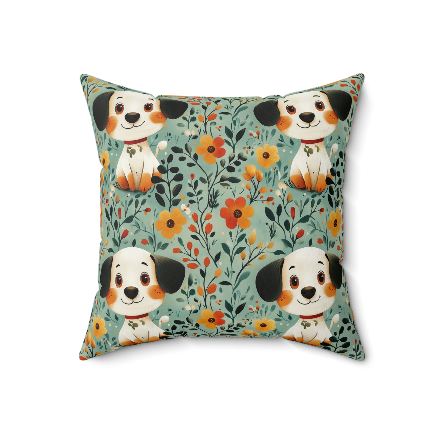 Adorable Dog Print Square Pillow, Cute Dog Decor, Pet Lover Gift, Floral Dog Cushion, Cozy Home Accent