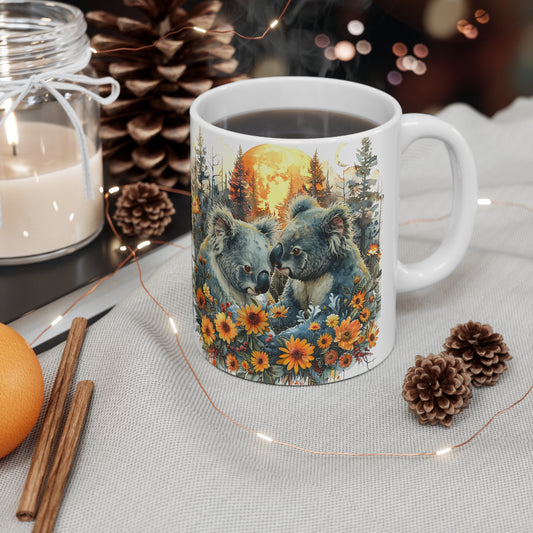 Koala Love Nature Mug, Cute Animal Coffee Cup, Gifts for Nature Lovers, Floral Design Mug, Eco-Friendly Drinkware