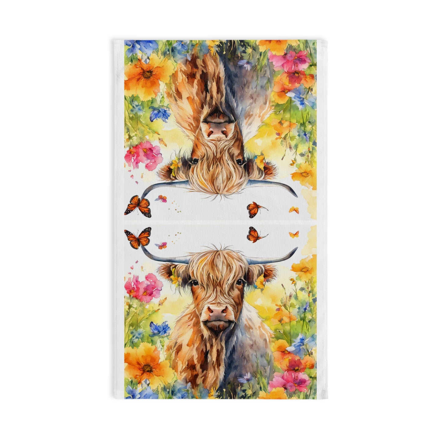 Highland Cow Hand Towel, Farmhouse Kitchen Decor, Floral Bath Towel, Cow Lover Gift, Rustic Home Accessory