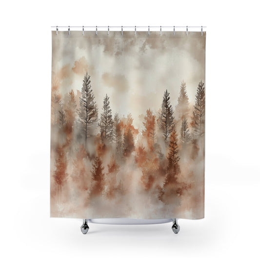 Serene Forest Shower Curtain, Nature-Inspired Bathroom Decor, Rustic Home Accent, Gift for Nature Lovers, Boho Bathroom Style