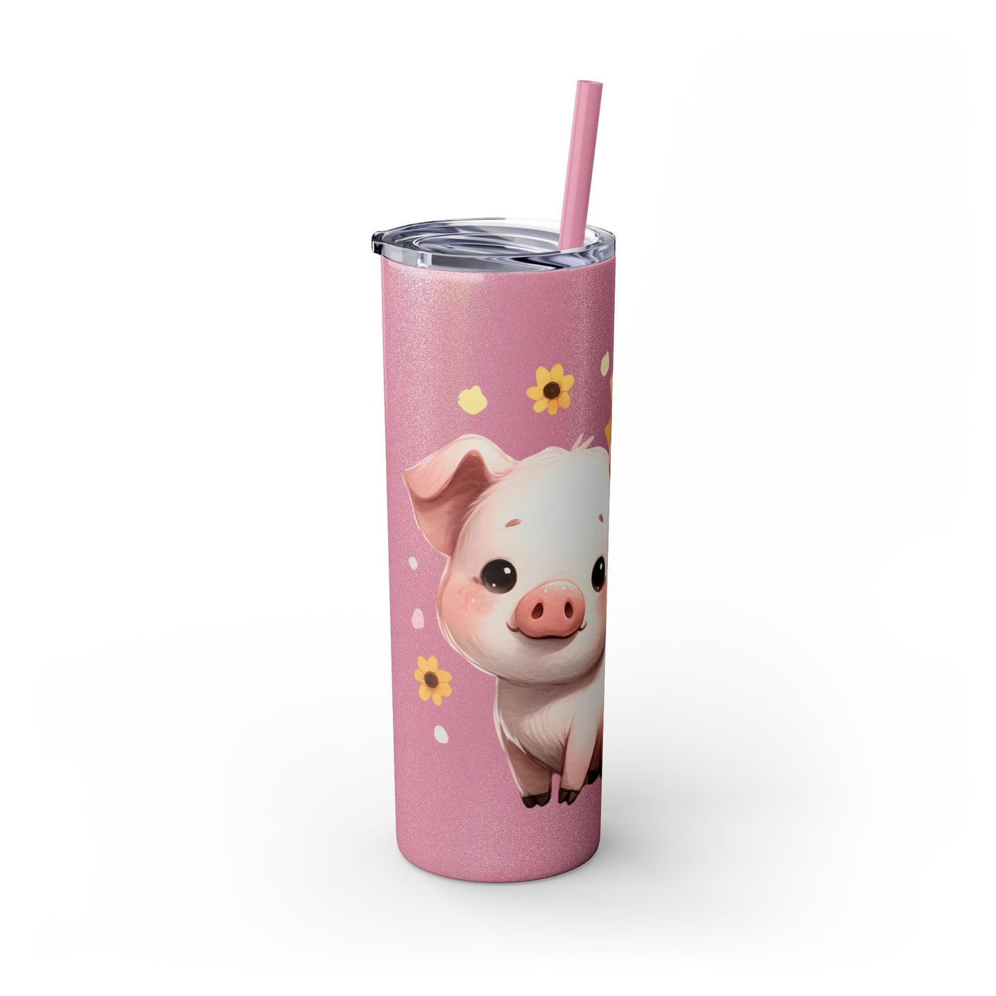 Cute Piggy Skinny Tumbler with Straw, Pig Tumbler, Sunflower Cup, Farmhouse Decor, Gift for Animal Lovers, Fun Drinkware