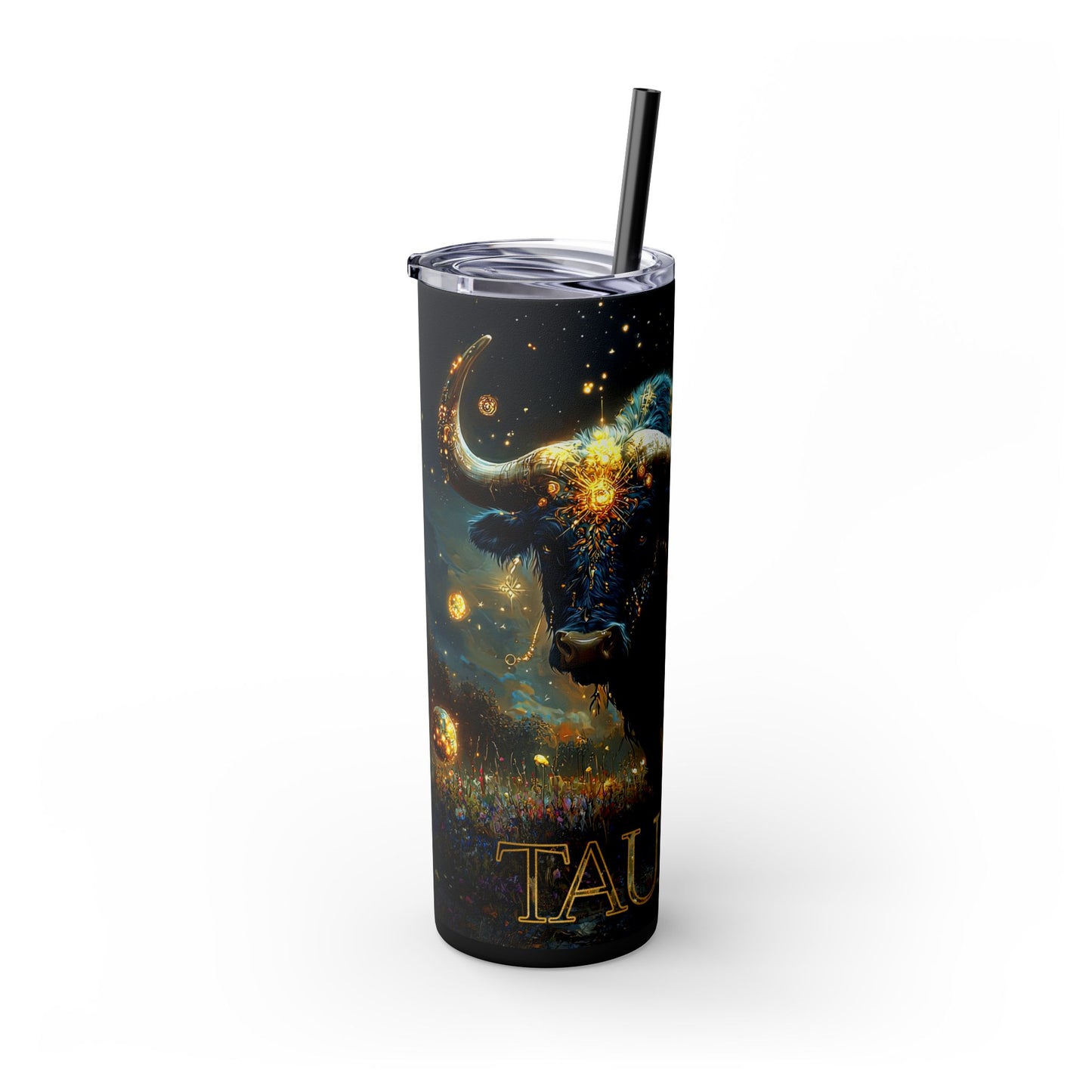Cosmic Taurus Tumbler, 20oz Skinny Drinkware for Astrology Lovers, Starry Night, Zodiac Gift, Taurus Sign, Celestial Mug