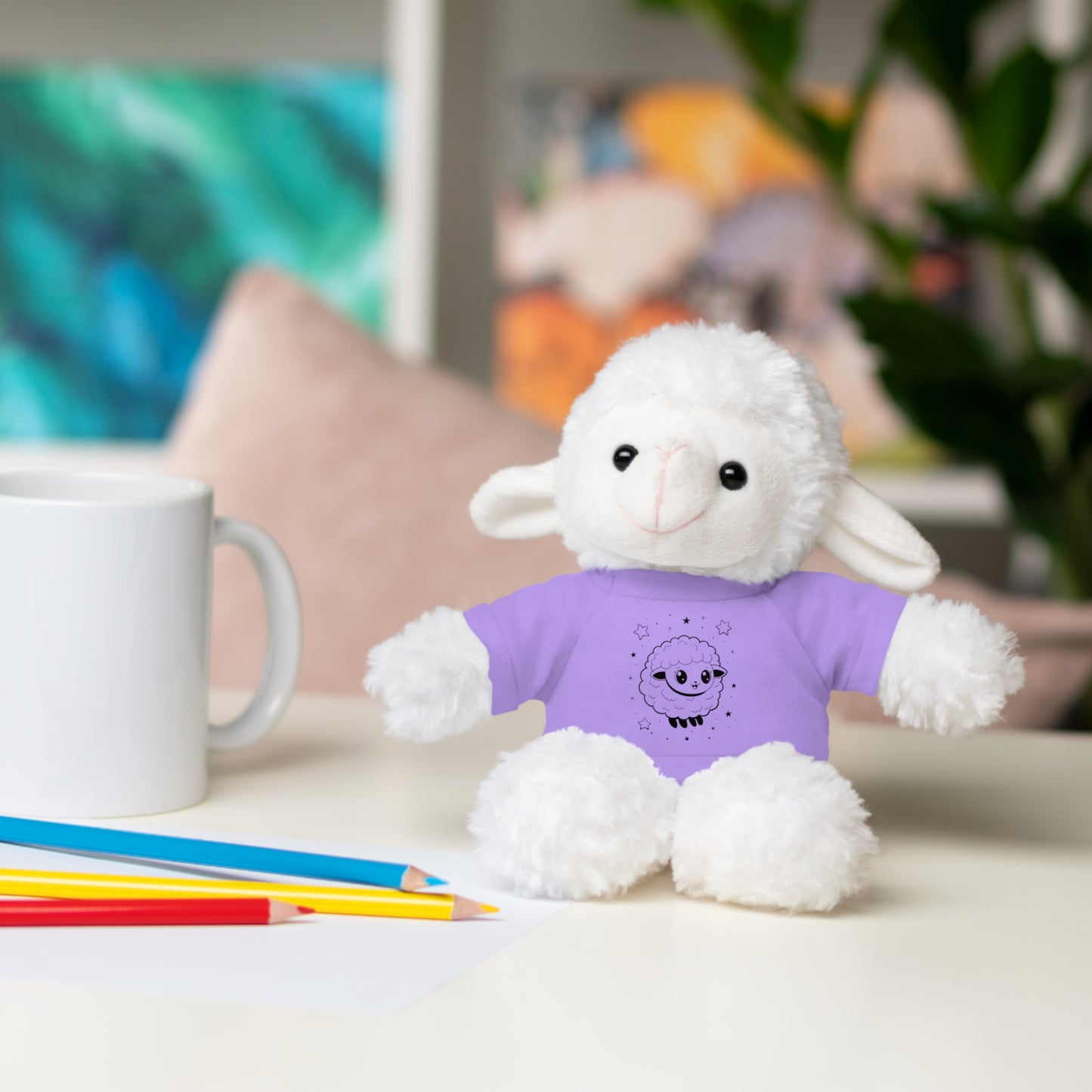 Cute Plush Sheep Toy with Custom Tee, Gift for Kids, Baby Shower Gift, Nursery Decor, Stuffed Lamb