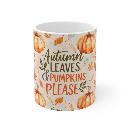 Autumn Leaves & Pumpkins Please Mug, Fall Coffee Cup, Harvest Decor, Seasonal Mugs, Thanksgiving Gift, Cozy Vibes