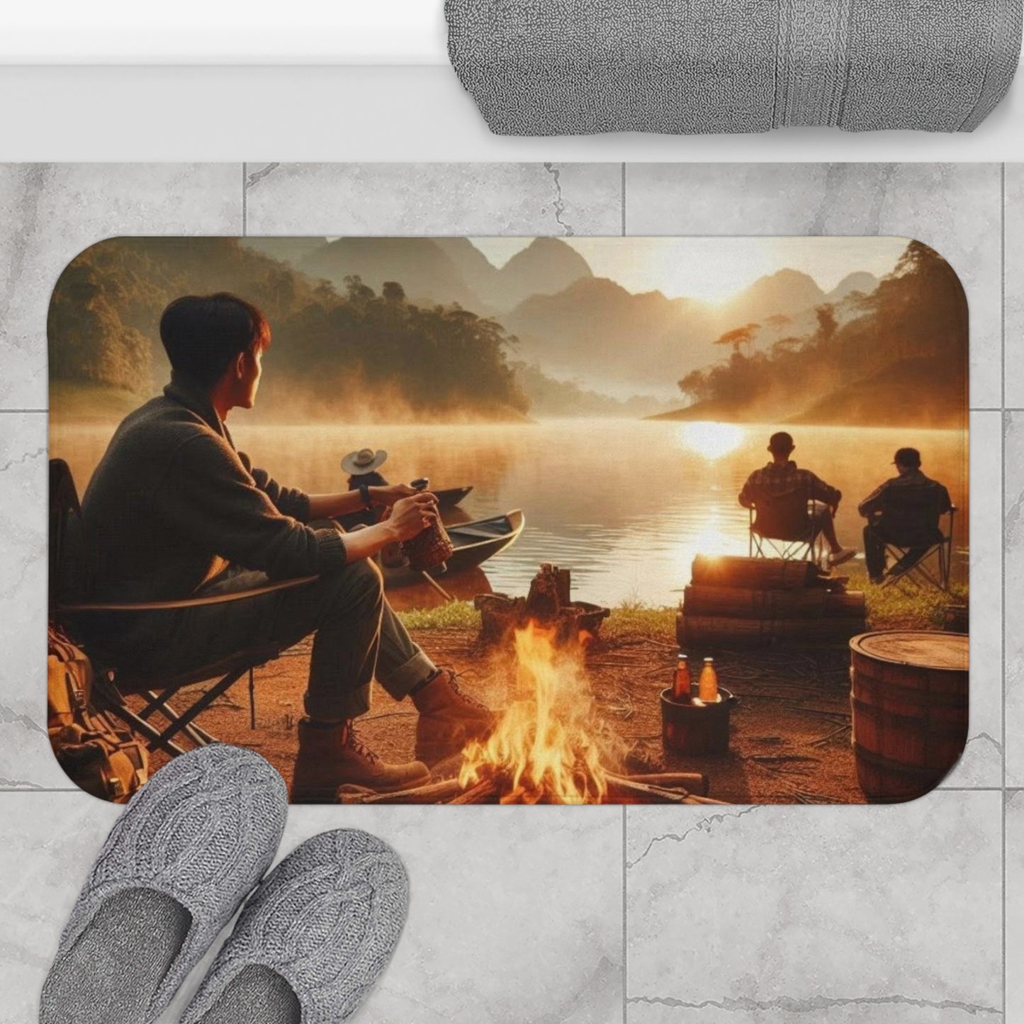 Cozy Campfire Bath Mat - Outdoor Decor, Bathroom Accessories, Camping Vibes, Gift for Nature Lovers, Rustic Home