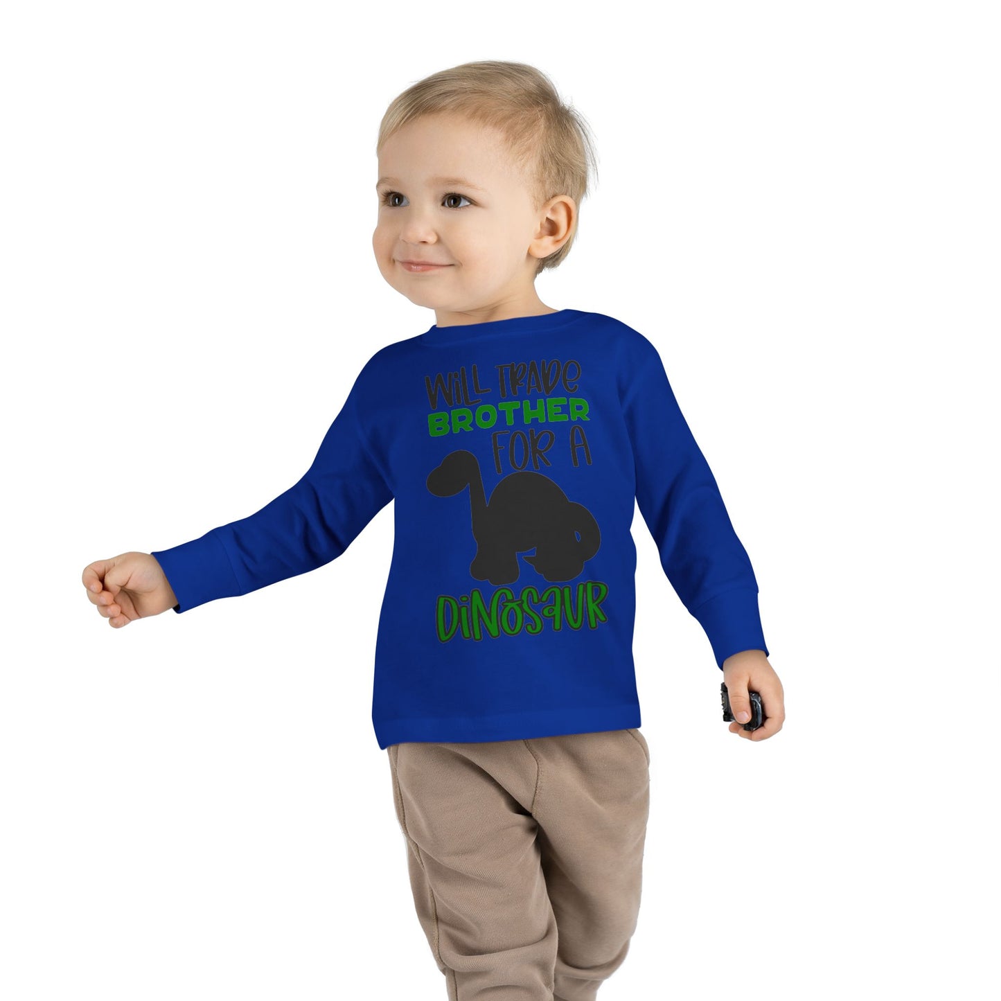 Dinosaur-Themed Toddler Long Sleeve Tee - 'Will Trade Brother for a Dinosaur', Cute Kids' Apparel, Birthday Gift, Toddler Fashion, [...]