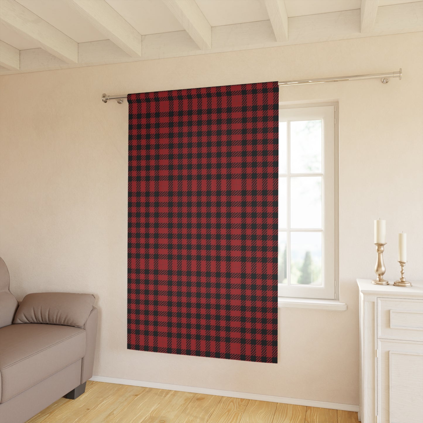 Cozy Red Plaid Window Curtains, Rustic Home Decor, Country Style Drapes, Christmas Gift, Cabin Lodge Accents