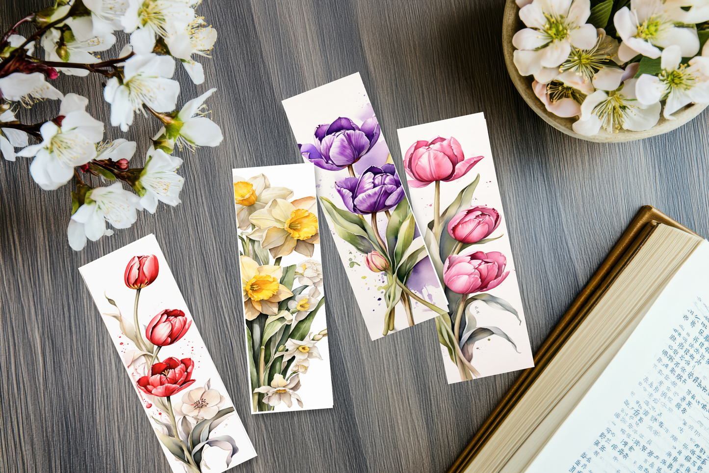 Set of 4 Flower sublimation printed bookmarks