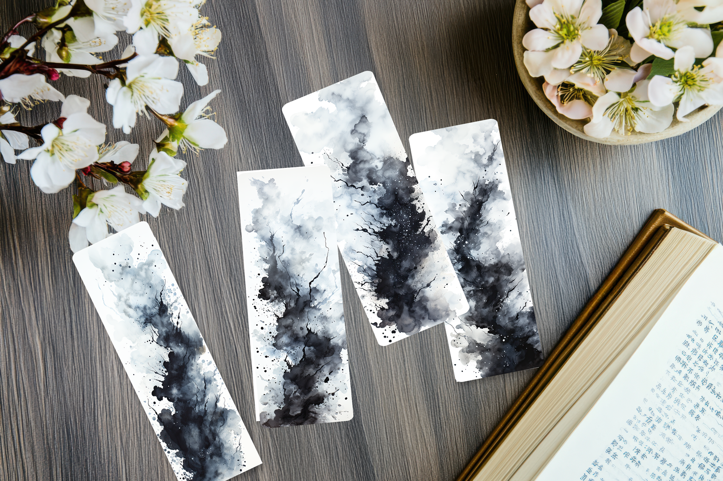 Set of 4 Sublimation printed Black Ink Splash Bookmarks