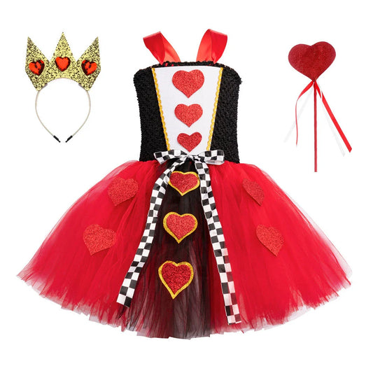 Halloween the Red Queen Costume Set Dress with Headpiece and Staff-0